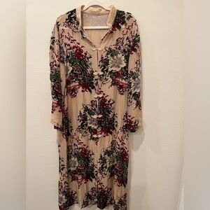 Floral Beige Long Sleeve Dress